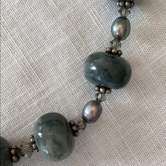 Handmade Gray Stone Beaded Necklace - Picture 2 of 3